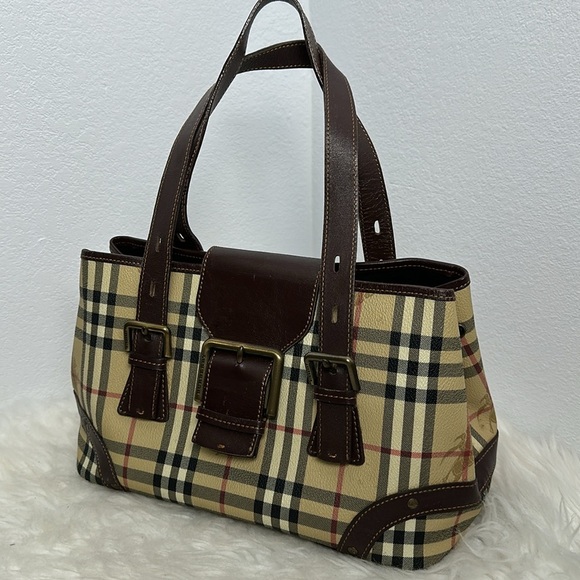 💯 Authentic BURBERRY  Haymarket Check Buckle Satchel Bag🍀 - Picture 7 of 17